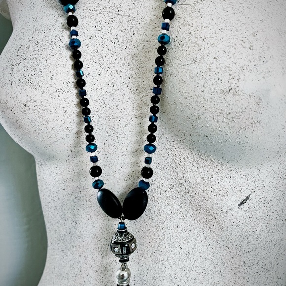 BOHO NECKLACE- Blue/Black/ONE OF KIND. HANDMADE - Picture 2 of 5
